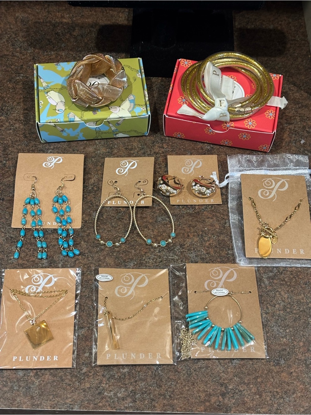 🏀Plunder Gold & Turquoise Mixed Necklace and Earring Set